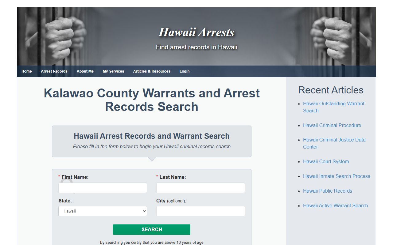 Kalawao County arrest and warrant records information through eCourt Kokua Hawaii State Judiciary