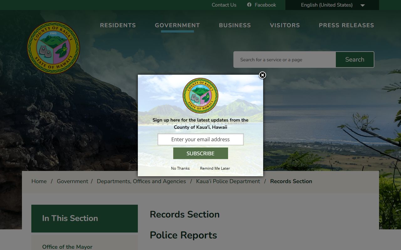 Kauai County Police Department Records Section