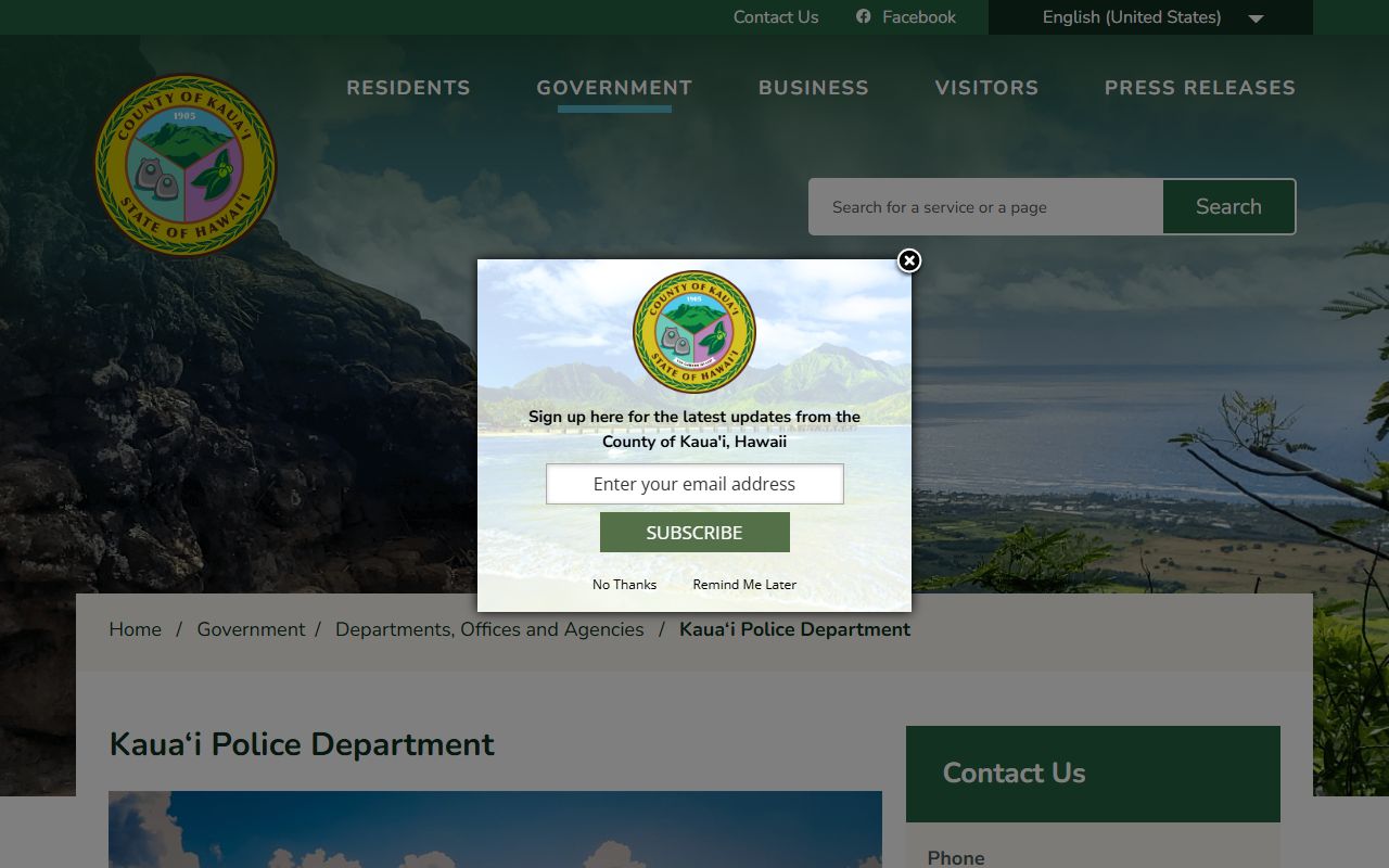 Kauai County Police Department main website