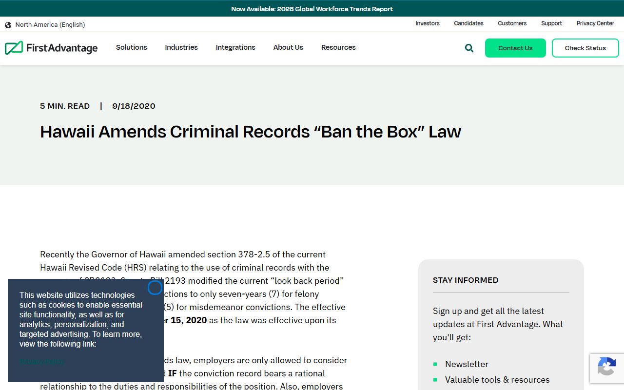 Hawaii criminal history law HRS 378-2.5 conviction record restrictions