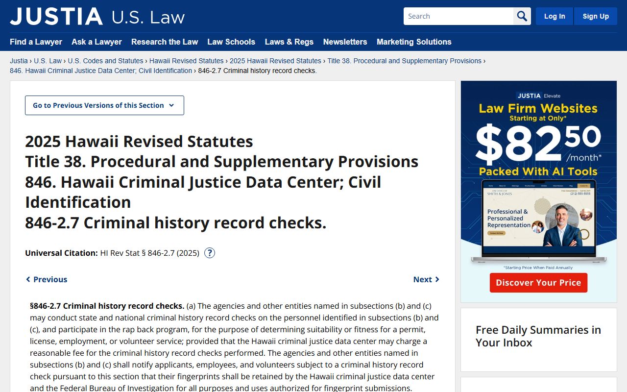 Hawaii Revised Statutes 846-2.7 criminal history record check authorization