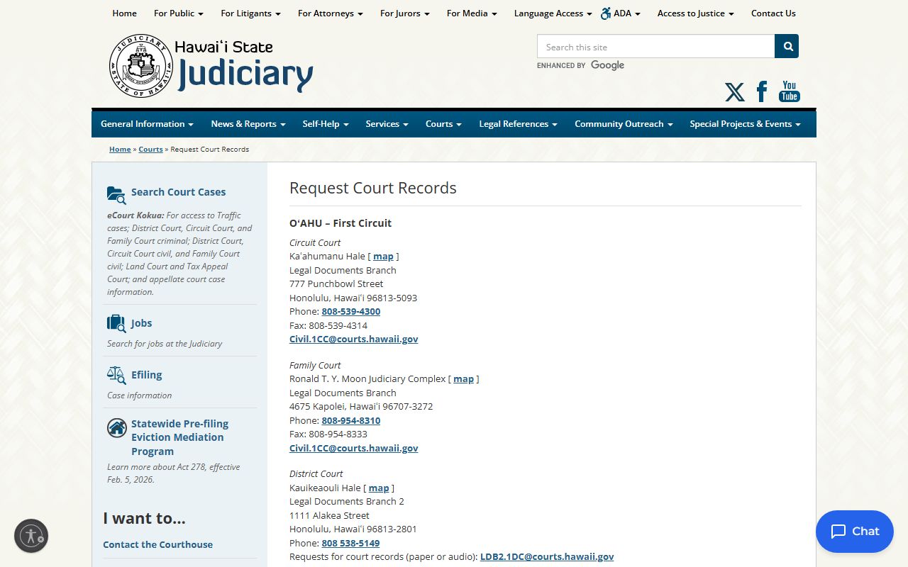 Hawaii State Judiciary court records request criminal history copies