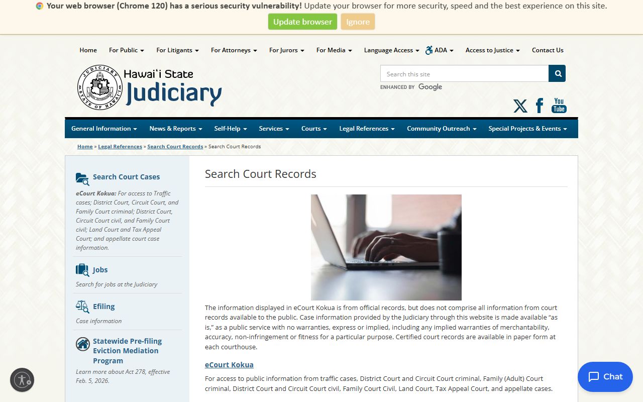 Hawaii State Judiciary eCourt Kokua criminal records search